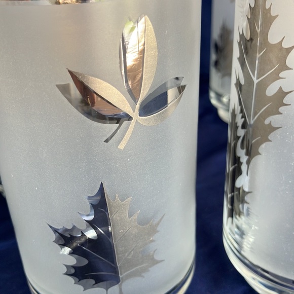 LIBBEY 1960’s Mid Century Modern Silver Frosted Leaf Highball Glasses Set of 6 - Picture 7 of 9